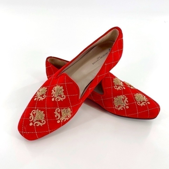Jacques Levine Red Suede quilted Loafers Size 8 - Picture 4 of 13